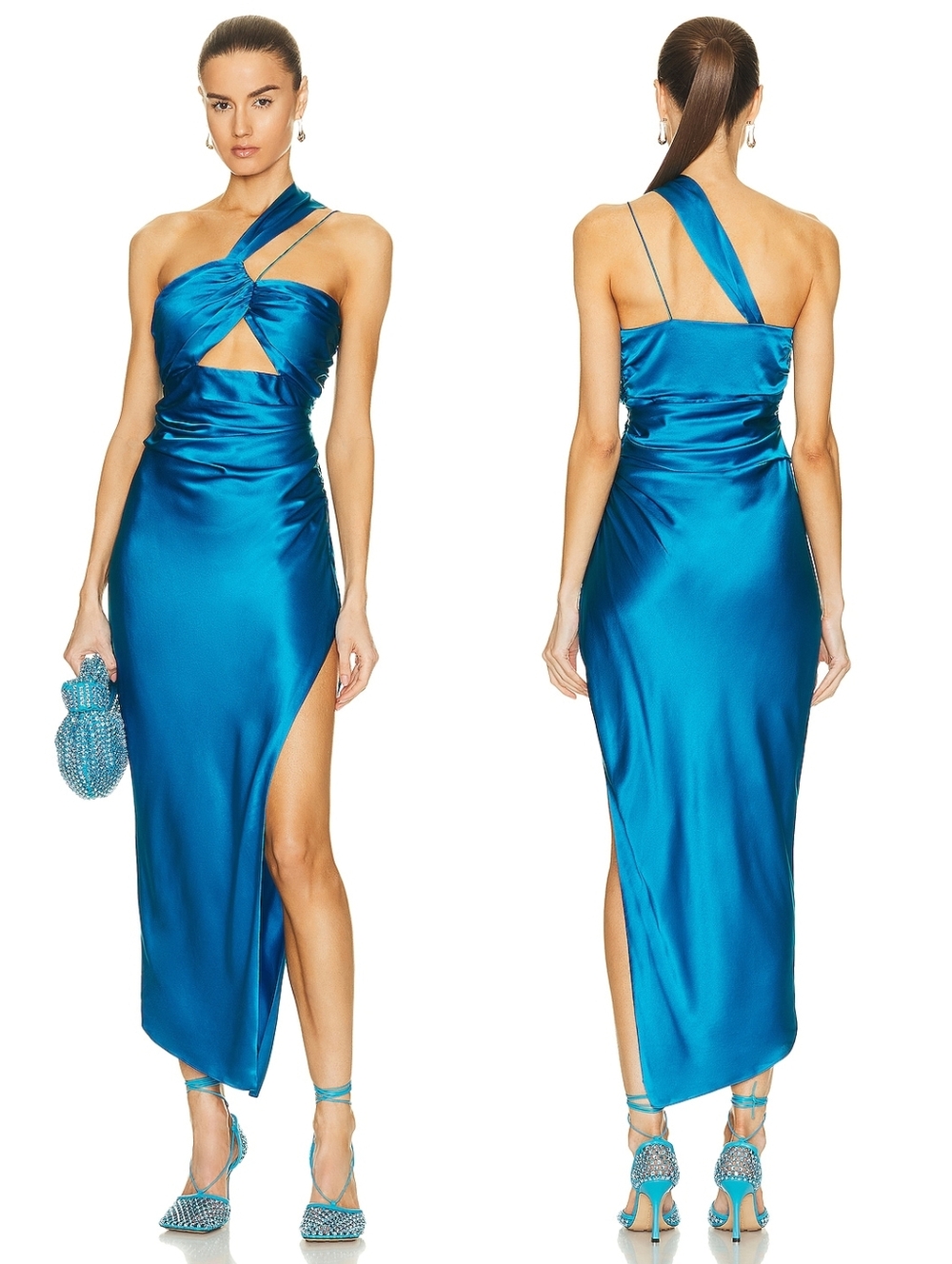 The Sei Asymmetric Silk Midi Dress Ocean Blue 0 NWT New